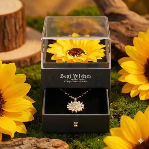 Collar Girasol Giratorio 🌻✨| Baño en Oro + Estuche Girasol Gratis