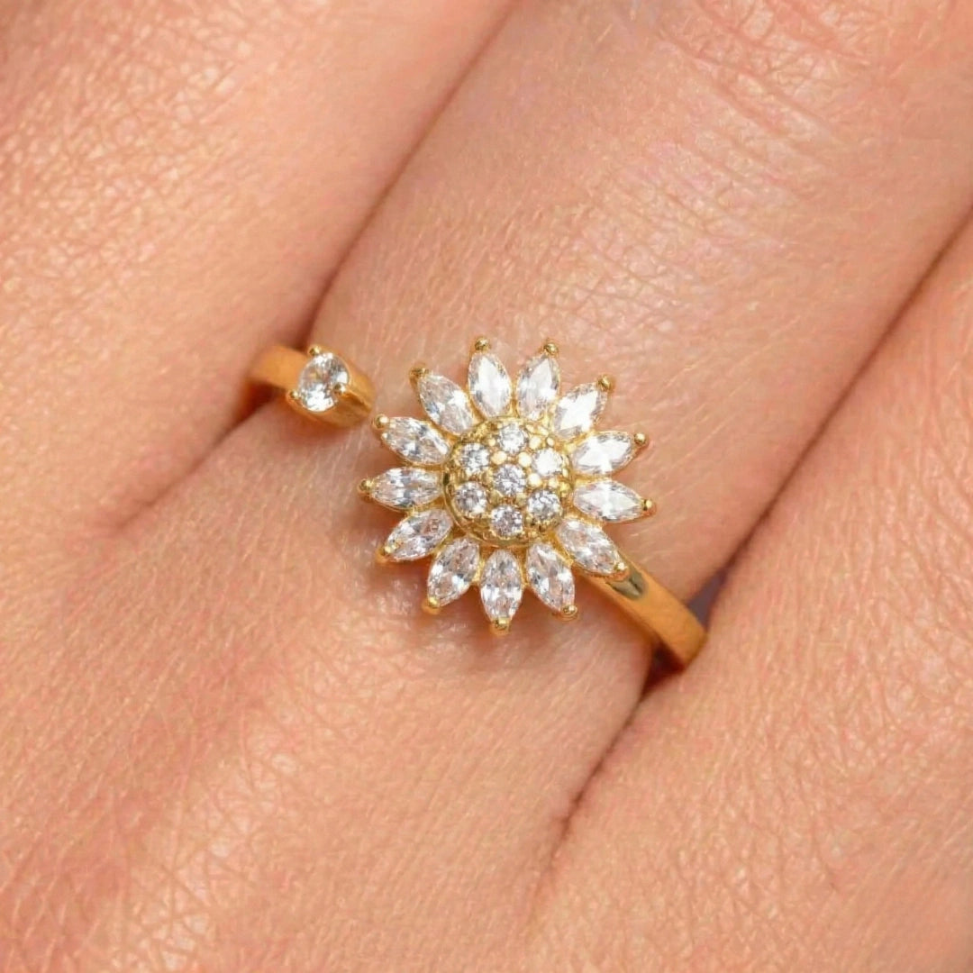 Anillo Girasol Giratorio | Baño en Oro + Caja Premium Gratis ✨