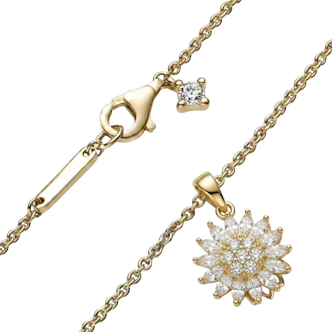 Collar Girasol Giratorio 🌻✨| Baño en Oro + Estuche Girasol Gratis