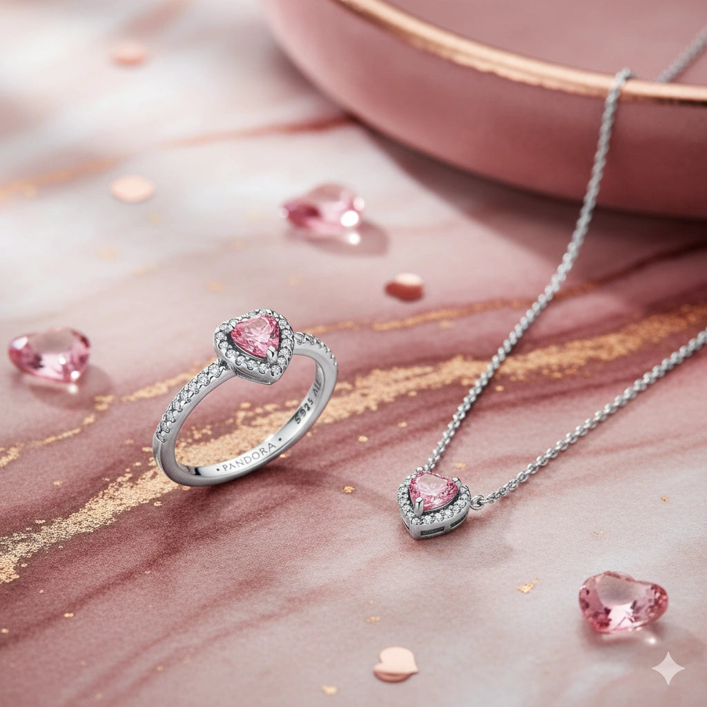 Set Anillo y Collar Promesa 💖 | Baño en Oro Blanco + Estuche Gratis