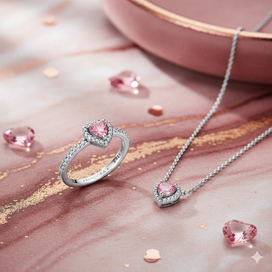 Set Anillo y Collar Promesa 💖 | Baño en Oro Blanco + Estuche Gratis