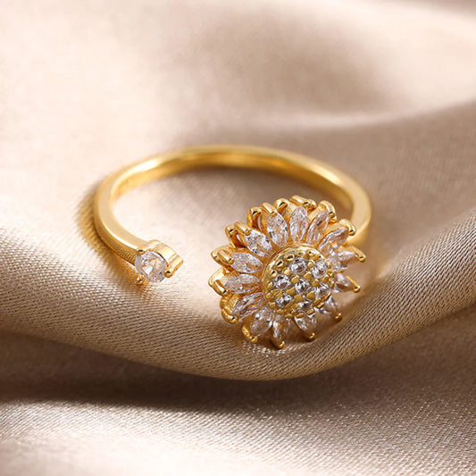 Anillo Girasol Giratorio | Baño en Oro + Caja Premium Gratis ✨