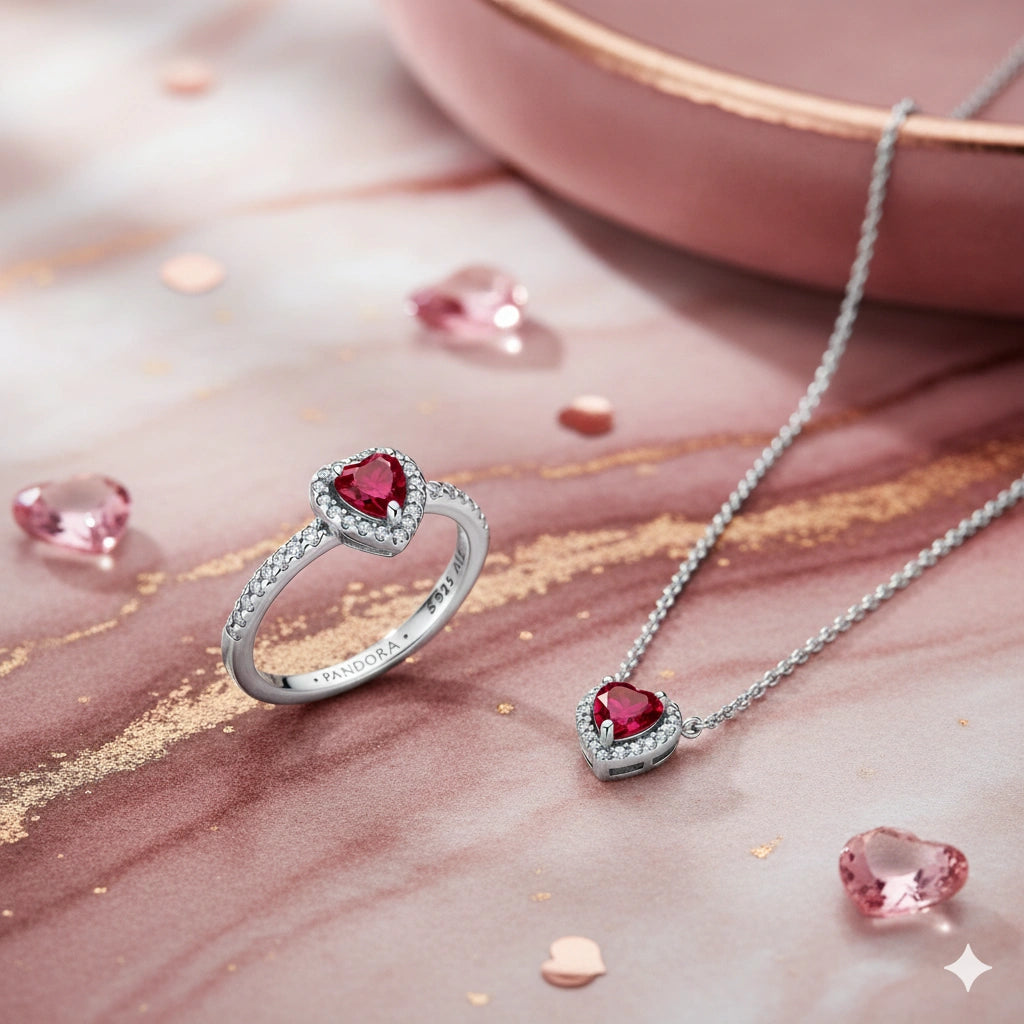 Set Anillo y Collar Promesa 💖 | Baño en Oro Blanco + Estuche Gratis