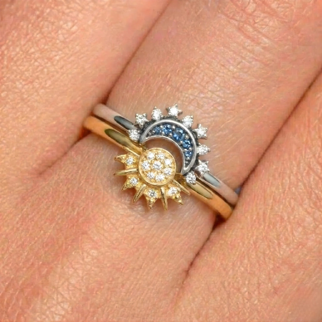 Anillos Sol y Luna | Baño en Oro y Plata + Caja Premium Gratis✨