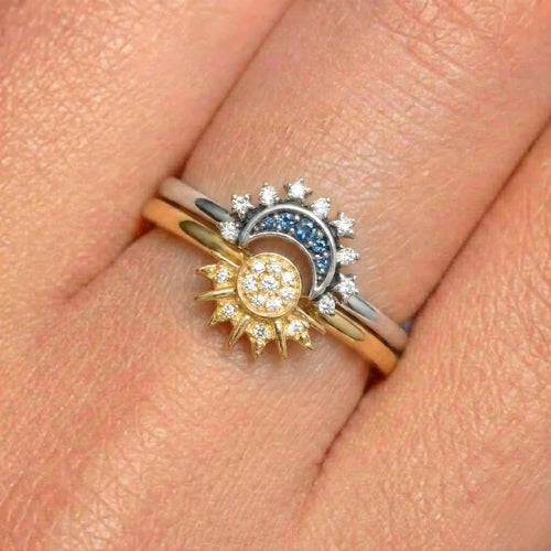 Anillos Sol y Luna | Baño en Oro y Plata + Caja Premium Gratis✨
