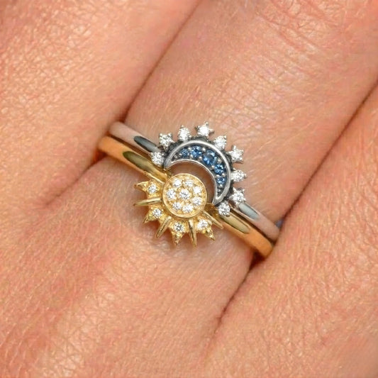 Anillos Sol y Luna | Baño en Oro y Plata + Caja Premium Gratis✨